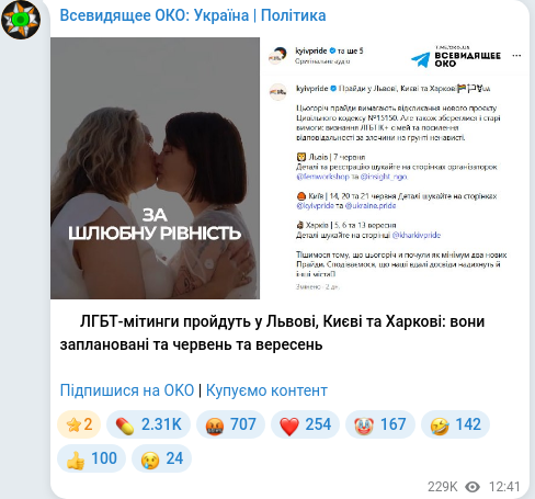 Скріншот Telegram-публікації