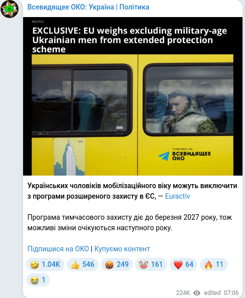 Скріншот Telegram-публікації