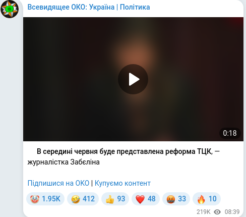 Скріншот Telegram-публікації