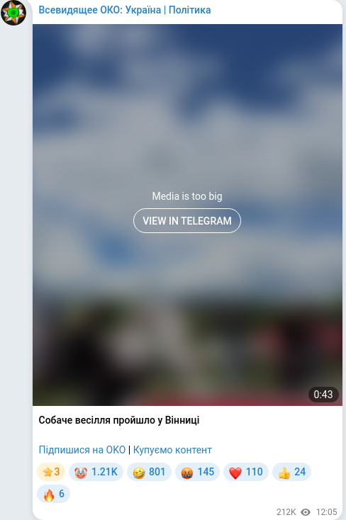 Скріншот Telegram-публікації