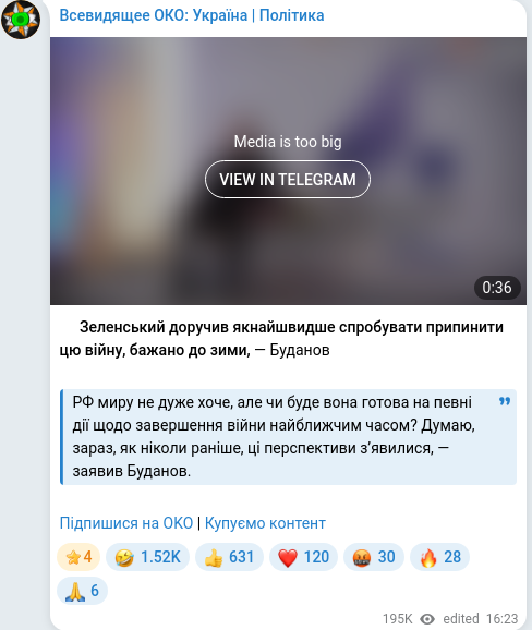 Скріншот Telegram-публікації