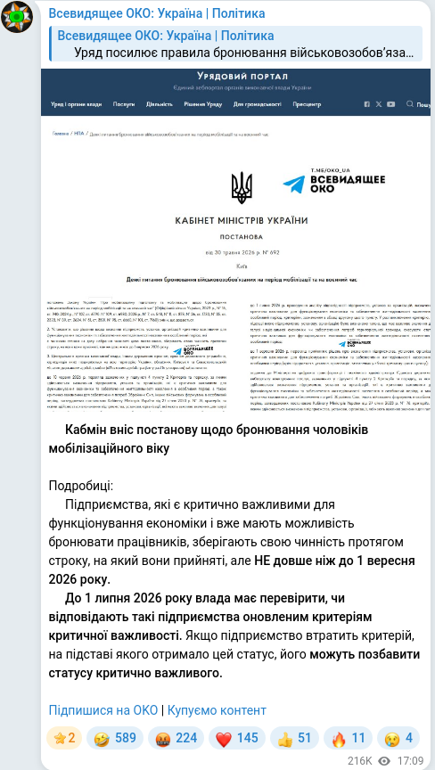 Скріншот Telegram-публікації