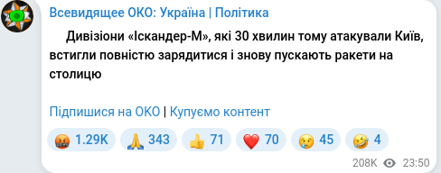 Скріншот Telegram-публікації