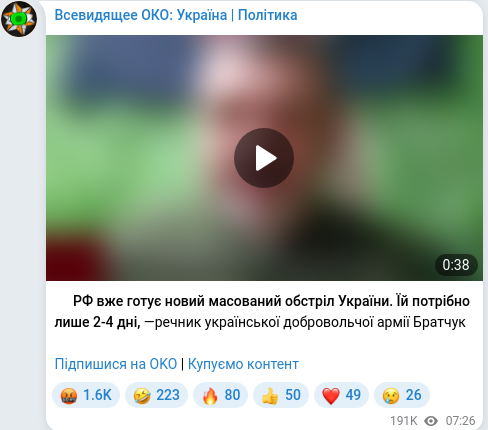 Скріншот Telegram-публікації