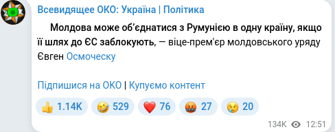 Скріншот Telegram-публікації