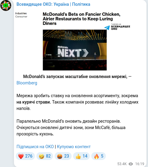 Скріншот Telegram-публікації