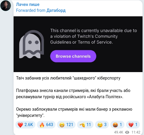 Скріншот Telegram-публікації