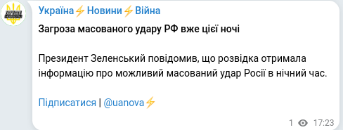 Скріншот Telegram-публікації