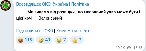 Скріншот Telegram-публікації