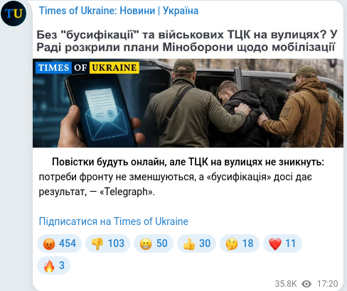 Скріншот Telegram-публікації