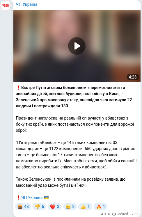 Скріншот Telegram-публікації