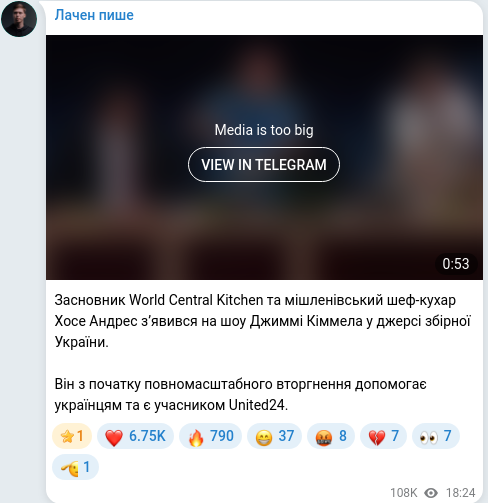 Скріншот Telegram-публікації