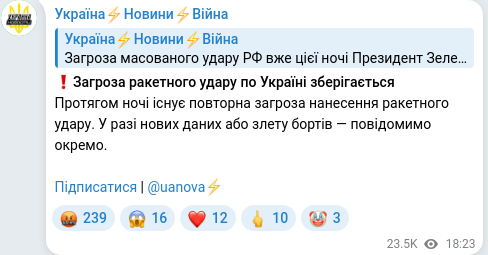 Скріншот Telegram-публікації