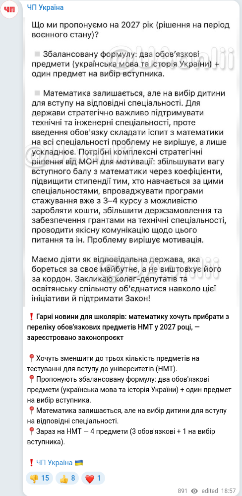 Скріншот Telegram-публікації