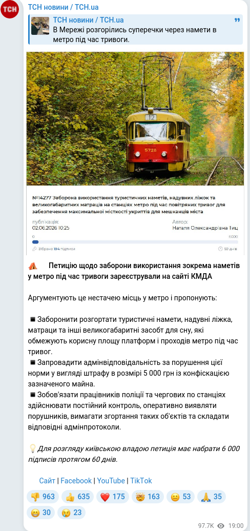 Скріншот Telegram-публікації