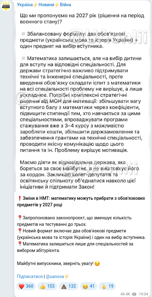 Telegram publication screenshot