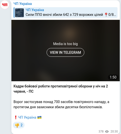 Скріншот Telegram-публікації