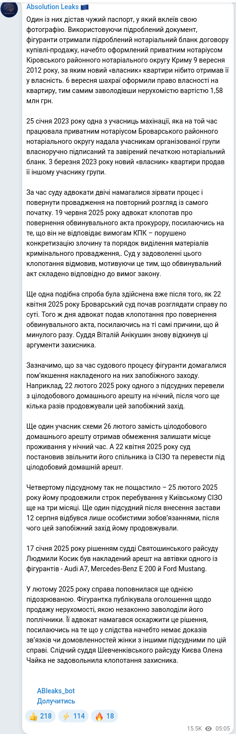 Скріншот Telegram-публікації