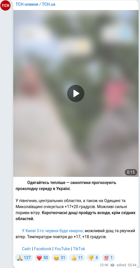 Скріншот Telegram-публікації
