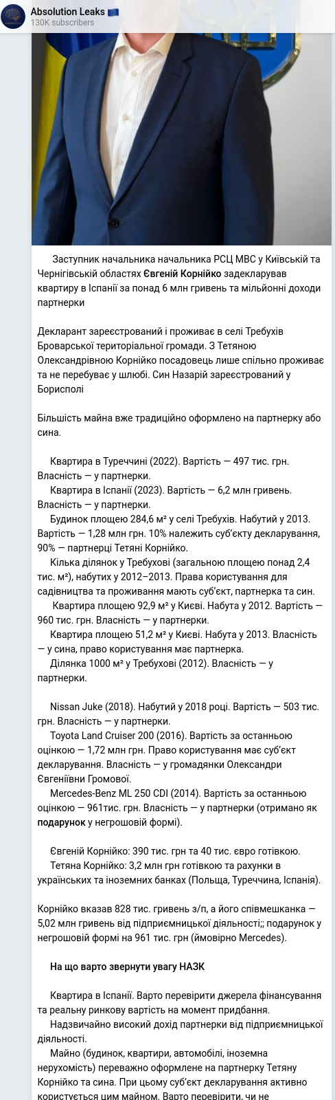 Скріншот Telegram-публікації