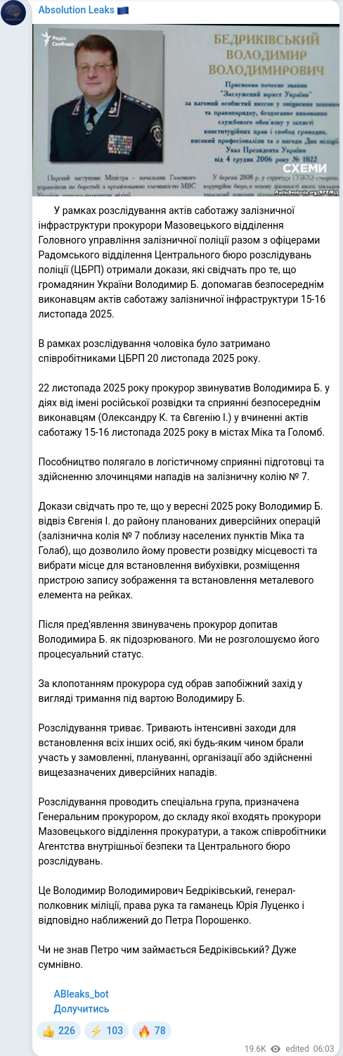 Скріншот Telegram-публікації
