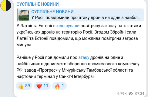 Скріншот Telegram-публікації