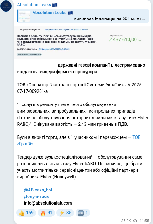 Telegram publication screenshot