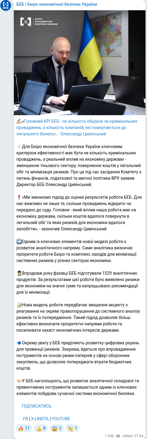 Скріншот Telegram-публікації