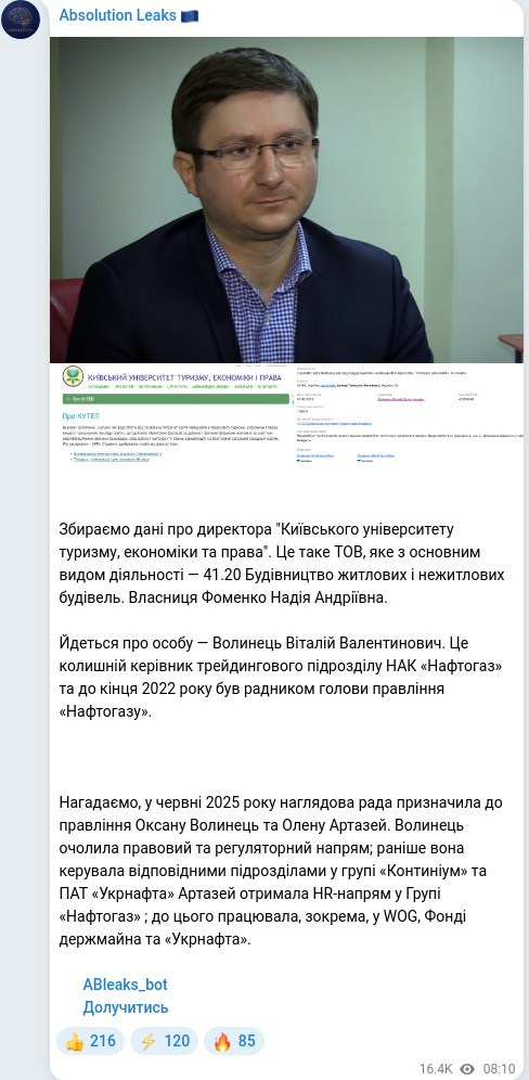 Скріншот Telegram-публікації