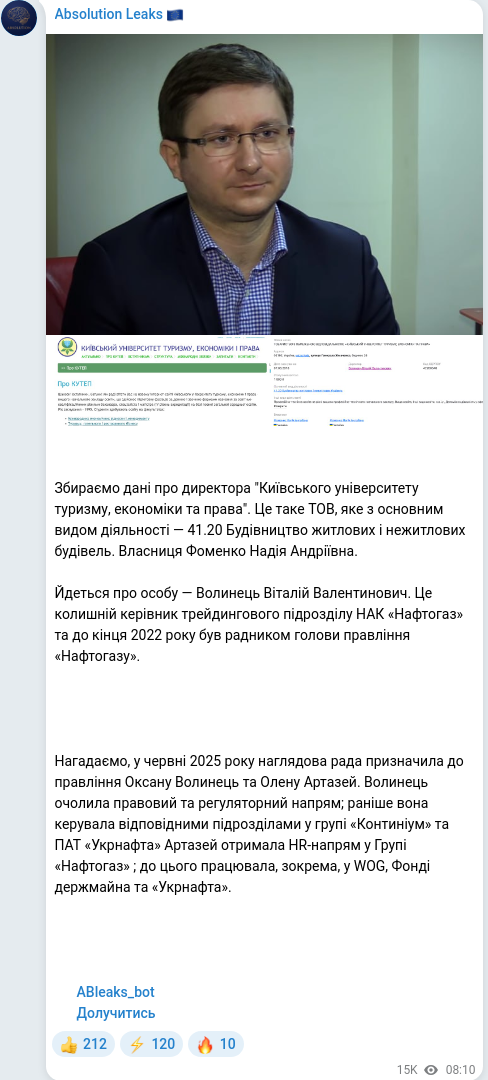 Скріншот Telegram-публікації