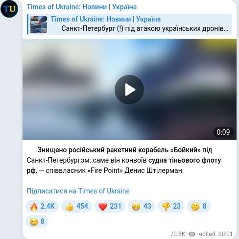 Скріншот Telegram-публікації