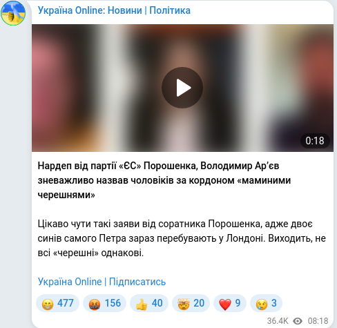 Telegram publication screenshot