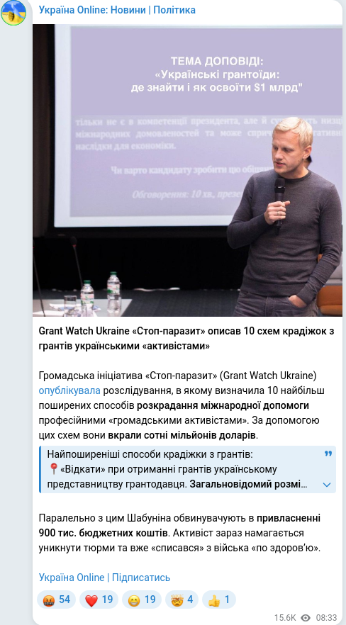 Скріншот Telegram-публікації