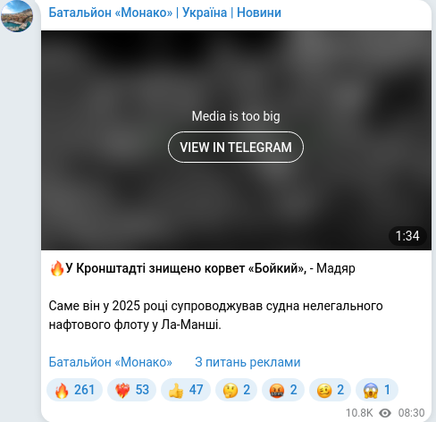 Скріншот Telegram-публікації