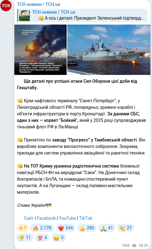 Скріншот Telegram-публікації