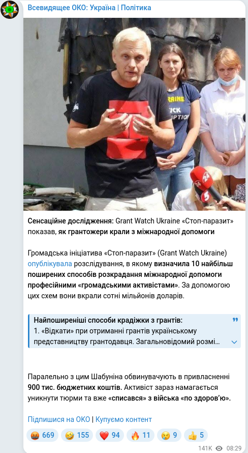 Скріншот Telegram-публікації