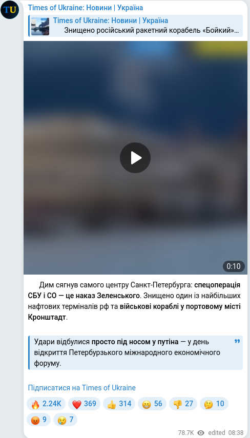 Скріншот Telegram-публікації