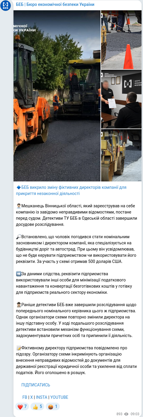 Скріншот Telegram-публікації