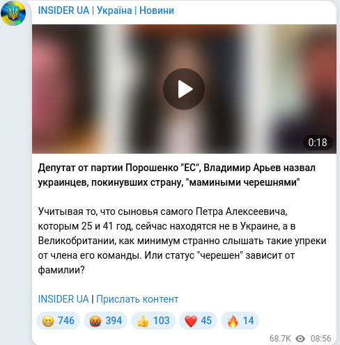Скріншот Telegram-публікації