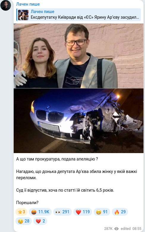 Скріншот Telegram-публікації