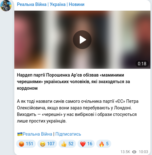 Скріншот Telegram-публікації