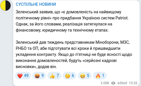 Скріншот Telegram-публікації