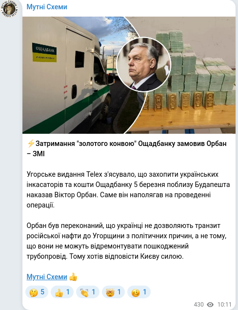 Скріншот Telegram-публікації