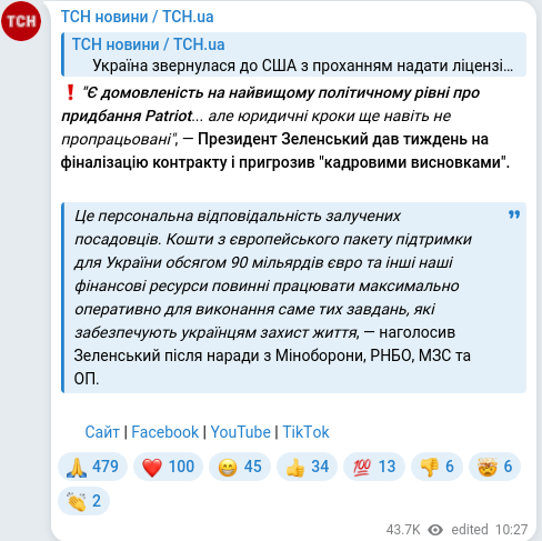Скріншот Telegram-публікації