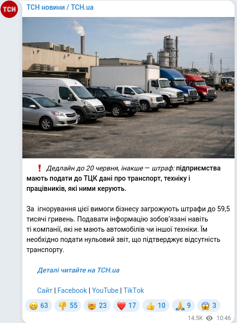 Скріншот Telegram-публікації