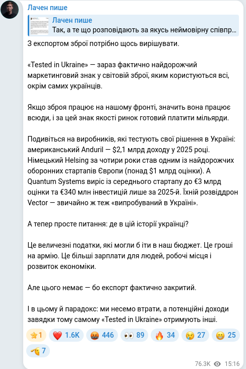 Скріншот Telegram-публікації