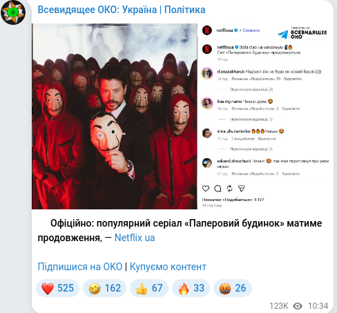 Скріншот Telegram-публікації