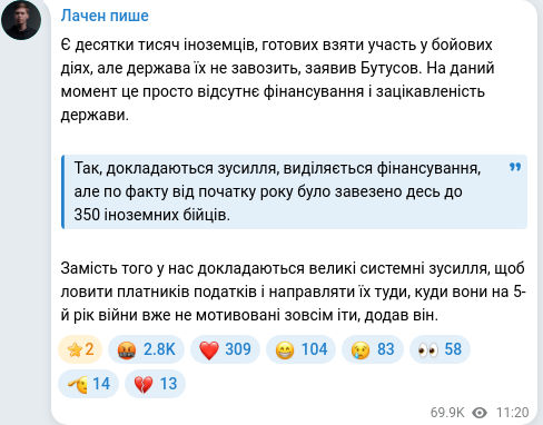 Скріншот Telegram-публікації