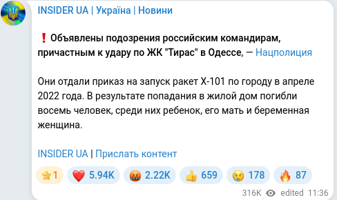 Скріншот Telegram-публікації