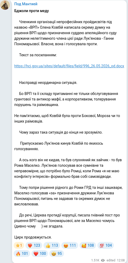 Скріншот Telegram-публікації